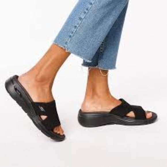 Skechers® Arch Fit Ultra GO Slide Sandals in Black - Picture 1 of 16